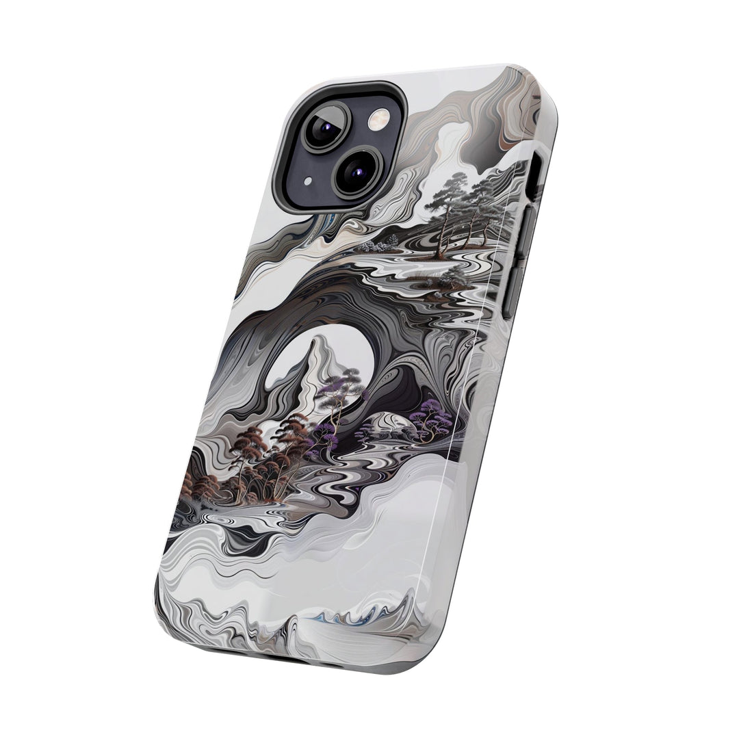 Swirling Monochrome Landscape - Tough Phone Case - Phone Case - g(0D·IO) - iPhone 13 Mini - -