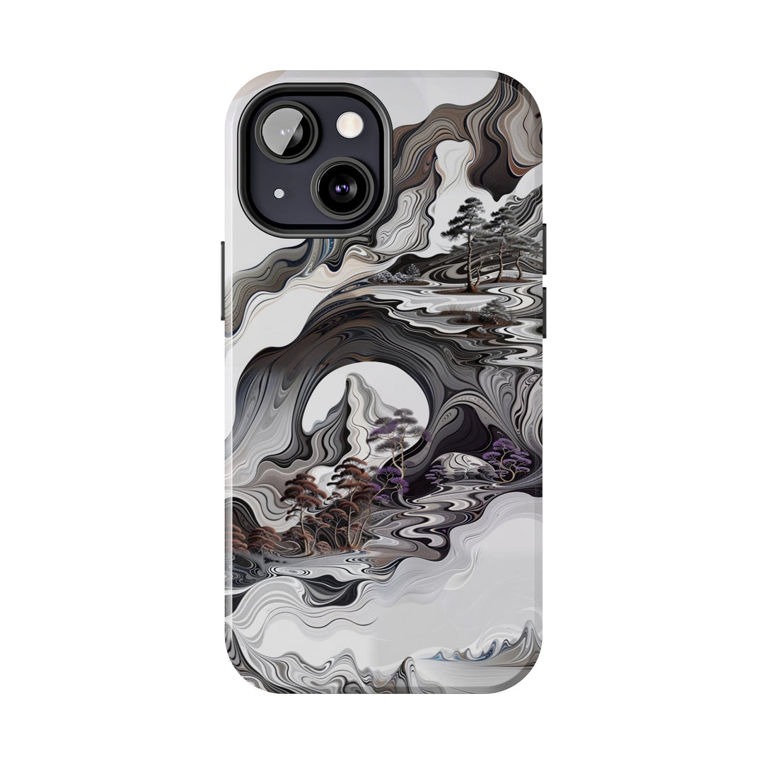 Swirling Monochrome Landscape - Tough Phone Case - Phone Case - g(0D·IO) - iPhone 13 Mini - -