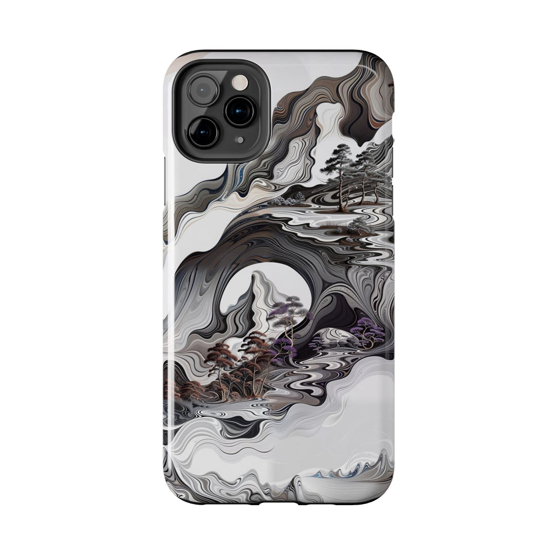 Swirling Monochrome Landscape - Tough Phone Case - Phone Case - g(0D·IO) - iPhone 13 Mini - -