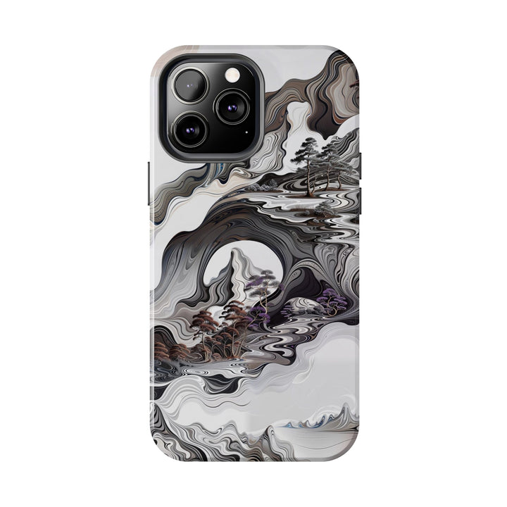 Swirling Monochrome Landscape - Tough Phone Case - Phone Case - g(0D·IO) - iPhone 13 Mini - -