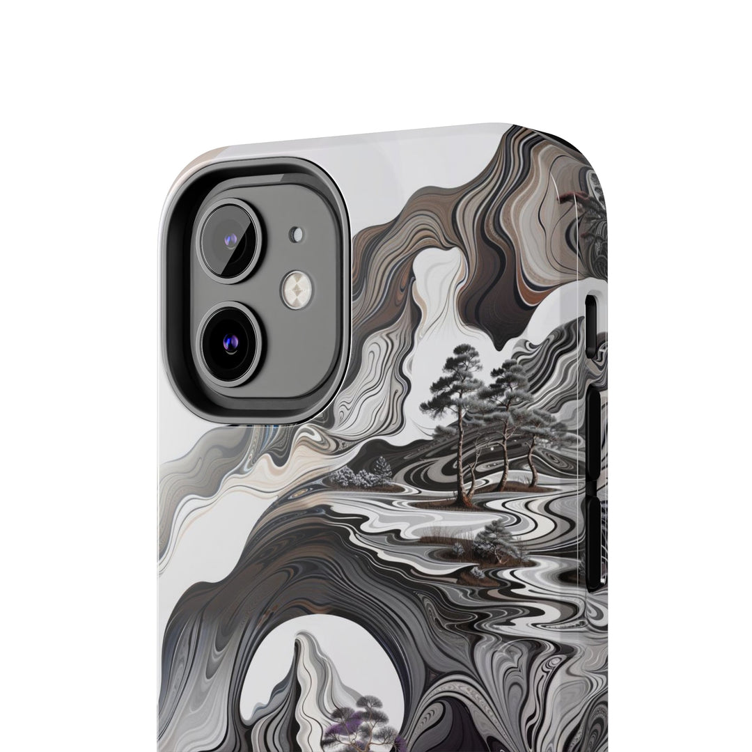 Swirling Monochrome Landscape - Tough Phone Case - Phone Case - g(0D·IO) - iPhone 13 Mini - -