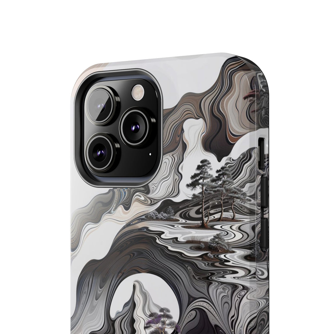 Swirling Monochrome Landscape - Tough Phone Case - Phone Case - g(0D·IO) - iPhone 13 Mini - -