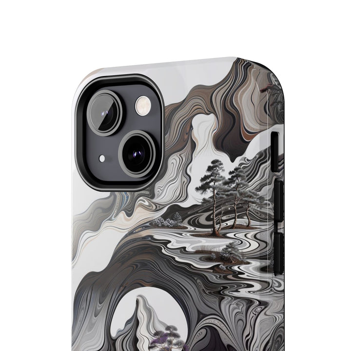 Swirling Monochrome Landscape - Tough Phone Case - Phone Case - g(0D·IO) - iPhone 13 Mini - -