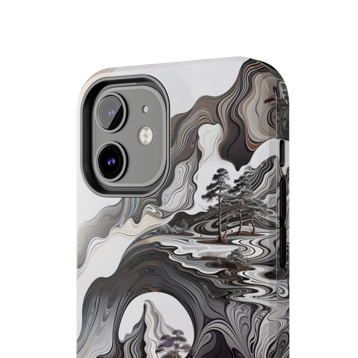 Swirling Monochrome Landscape - Tough Phone Case - Phone Case - g(0D·IO) - iPhone 13 Mini - -