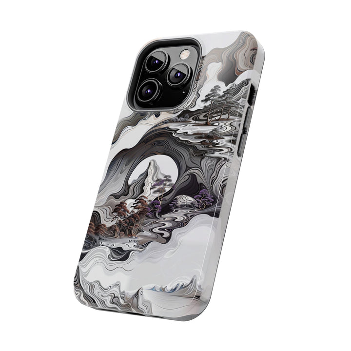 Swirling Monochrome Landscape - Tough Phone Case - Phone Case - g(0D·IO) - iPhone 13 Mini - -