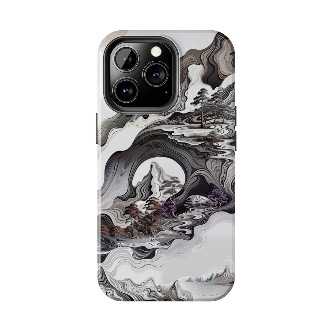 Swirling Monochrome Landscape - Tough Phone Case - Phone Case - g(0D·IO) - iPhone 13 Mini - -