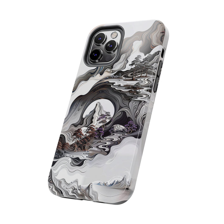 Swirling Monochrome Landscape - Tough Phone Case - Phone Case - g(0D·IO) - iPhone 13 Mini - -