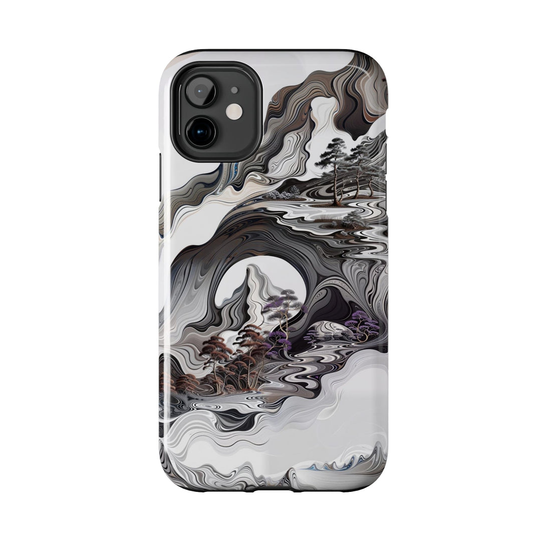 Swirling Monochrome Landscape - Tough Phone Case - Phone Case - g(0D·IO) - iPhone 13 Mini - -