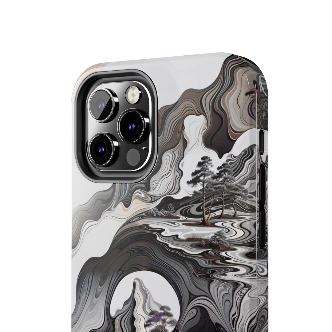 Swirling Monochrome Landscape - Tough Phone Case - Phone Case - g(0D·IO) - iPhone 13 Mini - -