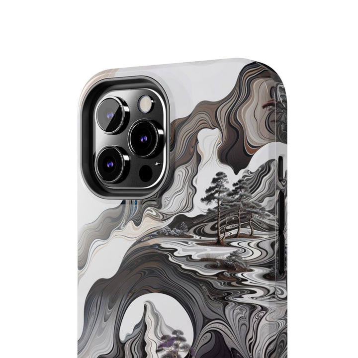 Swirling Monochrome Landscape - Tough Phone Case - Phone Case - g(0D·IO) - iPhone 13 Mini - -