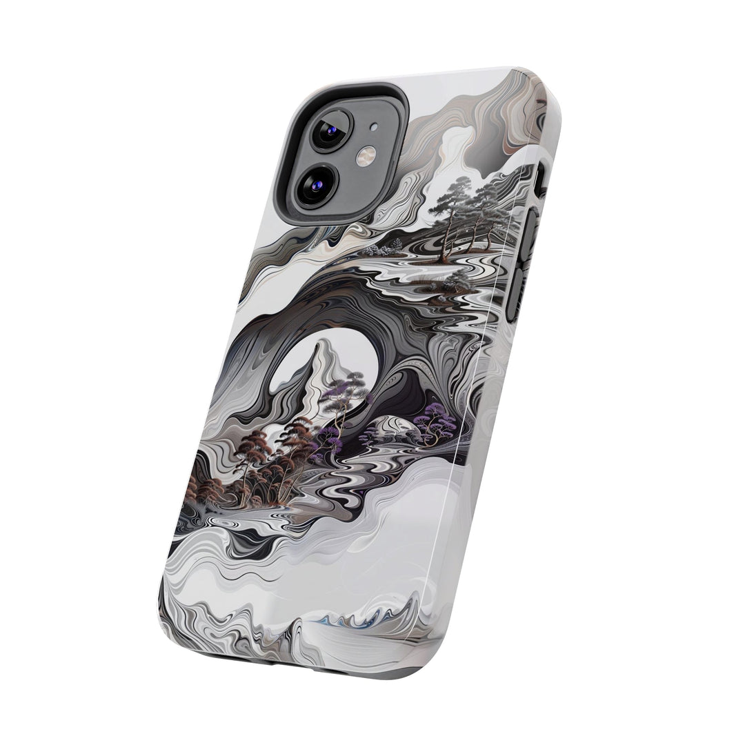 Swirling Monochrome Landscape - Tough Phone Case - Phone Case - g(0D·IO) - iPhone 13 Mini - -