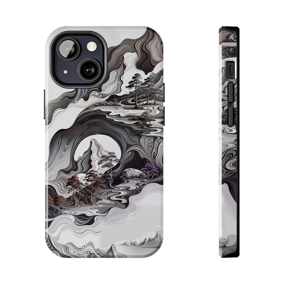 Swirling Monochrome Landscape - Tough Phone Case - Phone Case - g(0D·IO) - iPhone 13 Mini - -