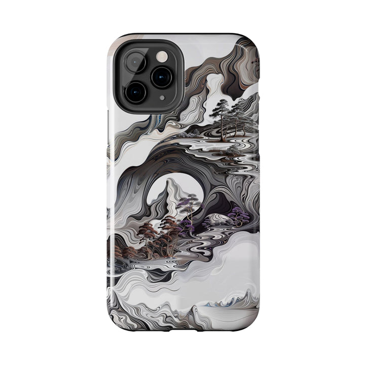 Swirling Monochrome Landscape - Tough Phone Case - Phone Case - g(0D·IO) - iPhone 13 Mini - -