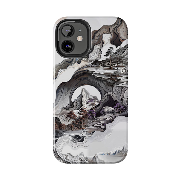 Swirling Monochrome Landscape - Tough Phone Case - Phone Case - g(0D·IO) - iPhone 13 Mini - -