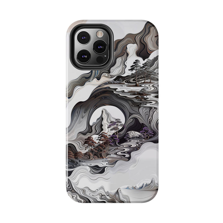 Swirling Monochrome Landscape - Tough Phone Case - Phone Case - g(0D·IO) - iPhone 13 Mini - -