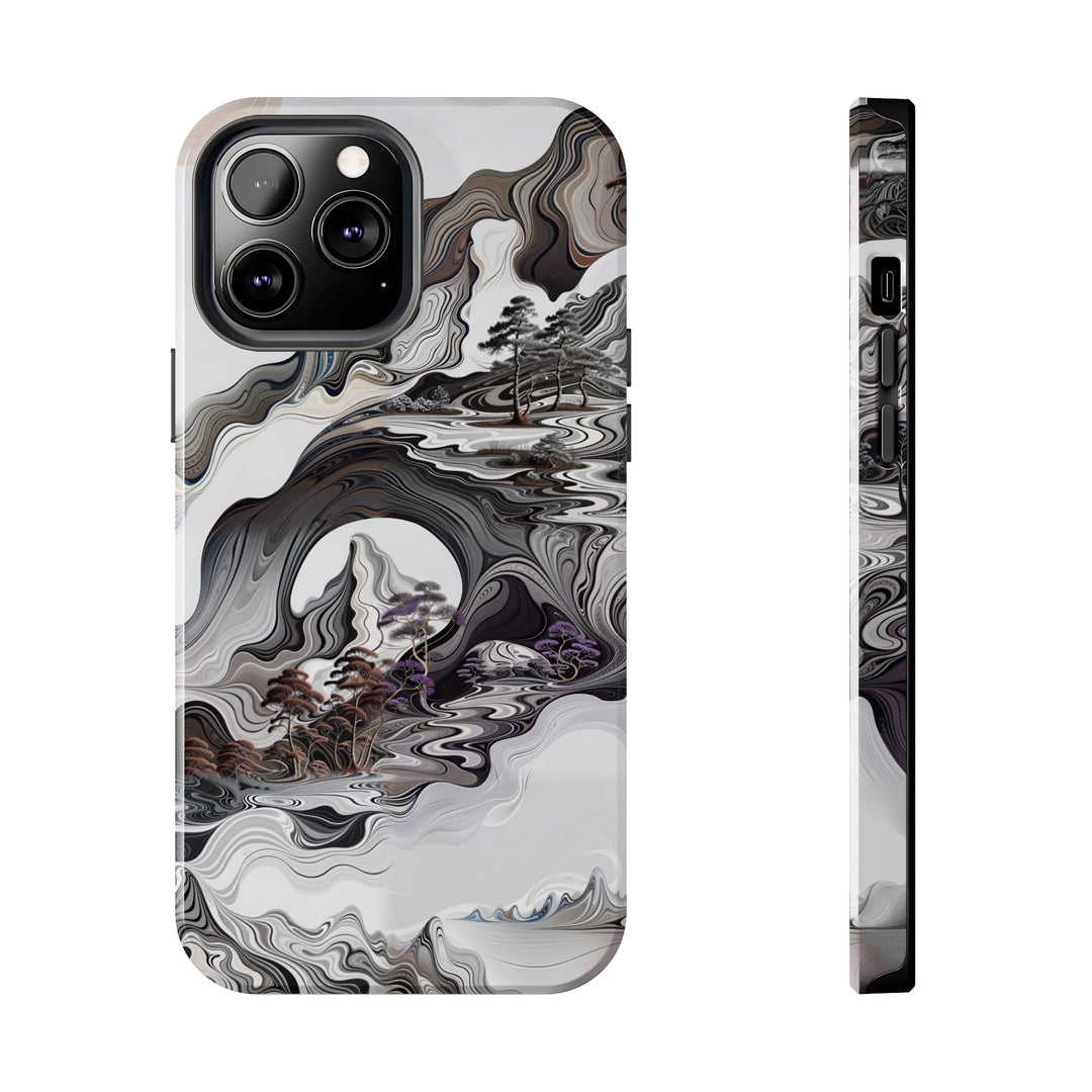 Swirling Monochrome Landscape - Tough Phone Case - Phone Case - g(0D·IO) - iPhone 13 Pro Max - -