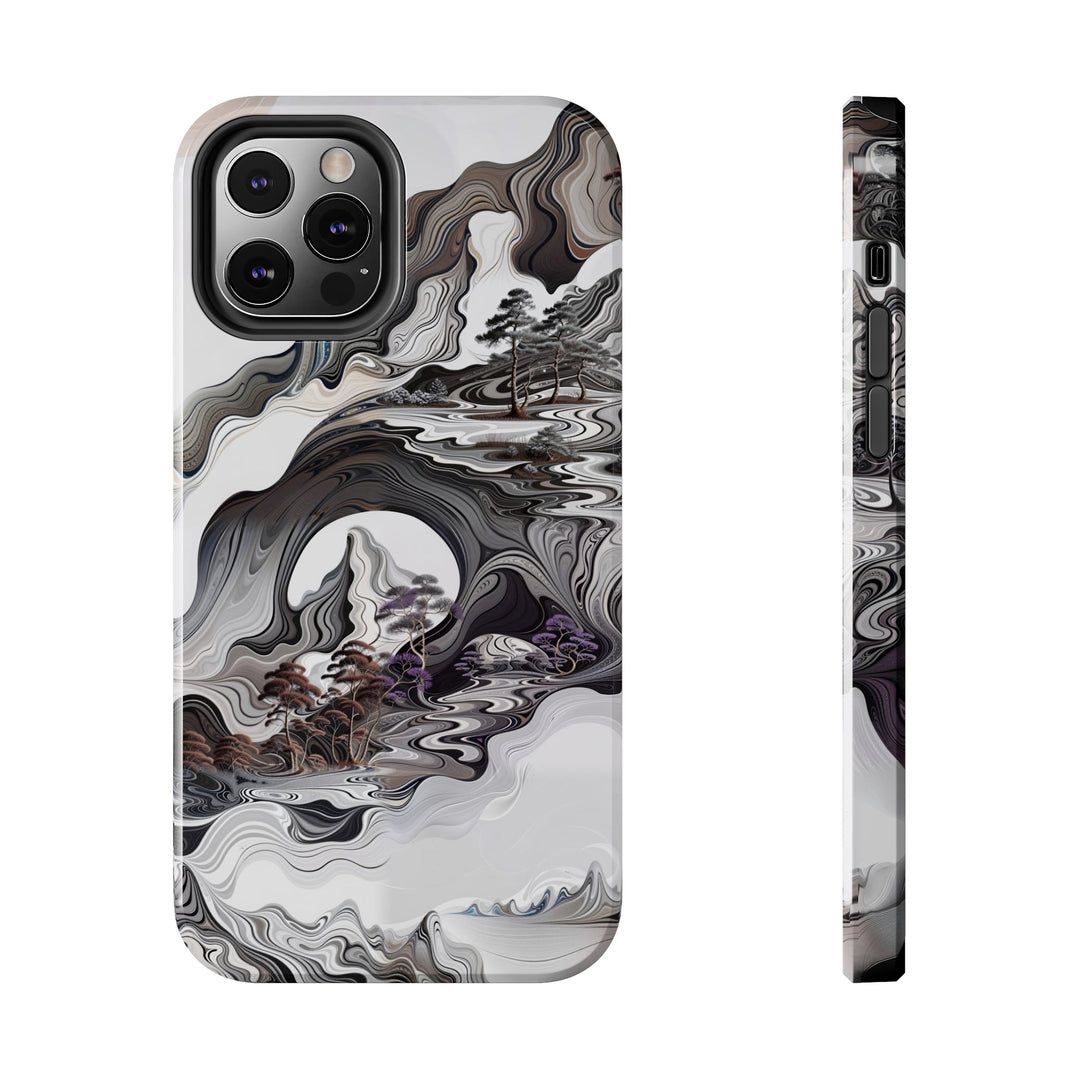 Swirling Monochrome Landscape - Tough Phone Case - Phone Case - g(0D·IO) - iPhone 12 Pro - -