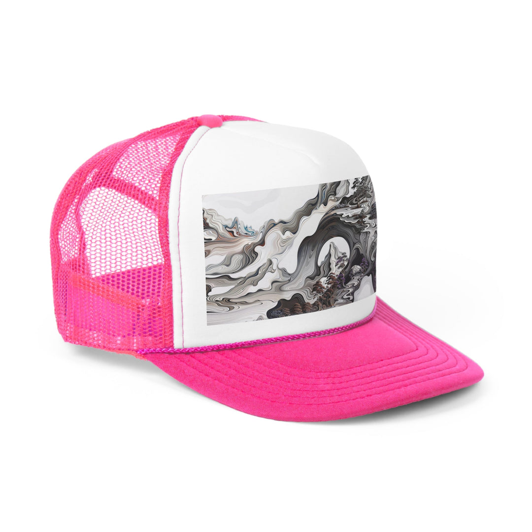 Swirling Monochrome Landscape - Trucker Hat - Hats - g(0D·IO) - Pink - One size -