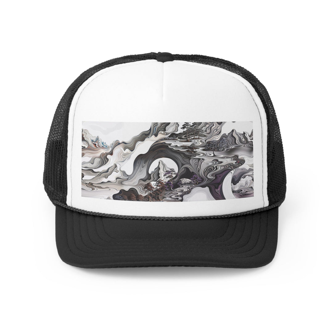 Swirling Monochrome Landscape - Trucker Hat - Hats - g(0D·IO) - Black - One size -