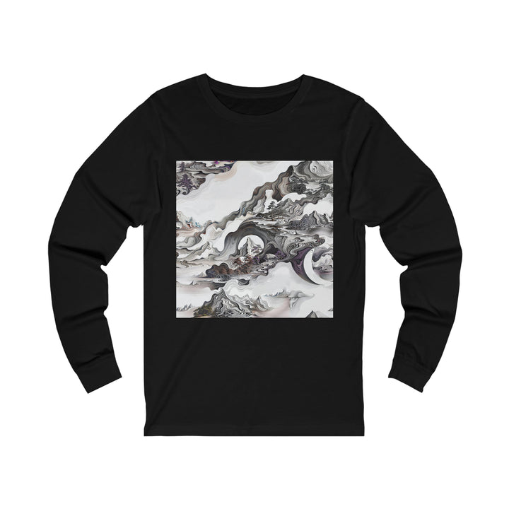 Swirling Monochrome Landscape - Unisex Jersey Long Sleeve Tee - Long-sleeve - g(0D·IO) - S - Black -