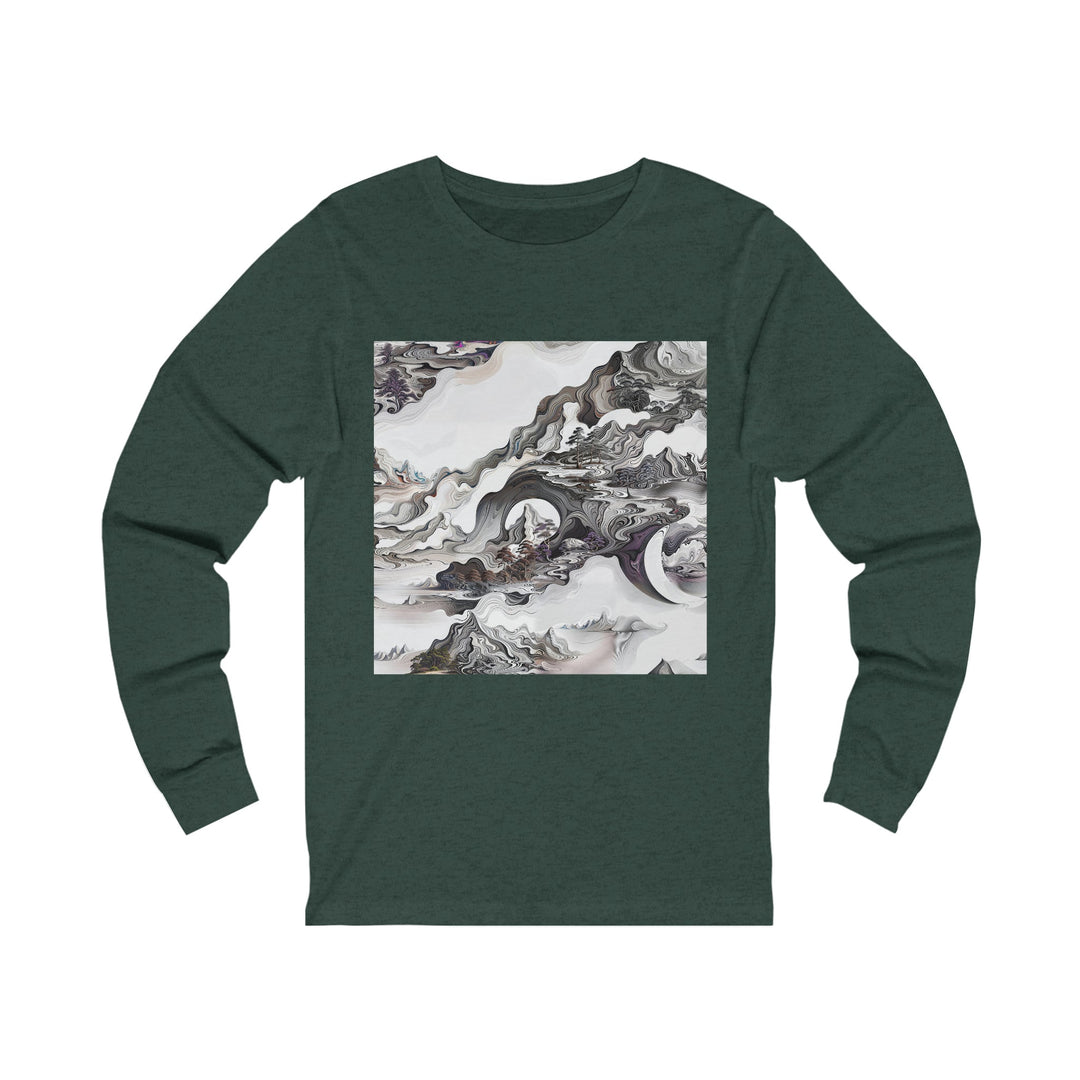 Swirling Monochrome Landscape - Unisex Jersey Long Sleeve Tee - Long-sleeve - g(0D·IO) - S - Heather Forest -