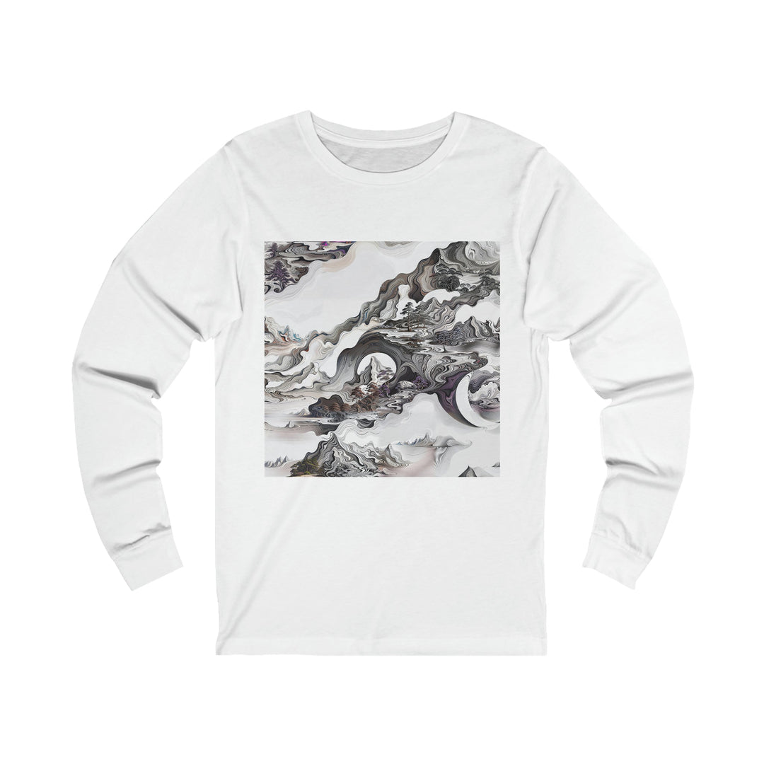 Swirling Monochrome Landscape - Unisex Jersey Long Sleeve Tee - Long-sleeve - g(0D·IO) - S - White -