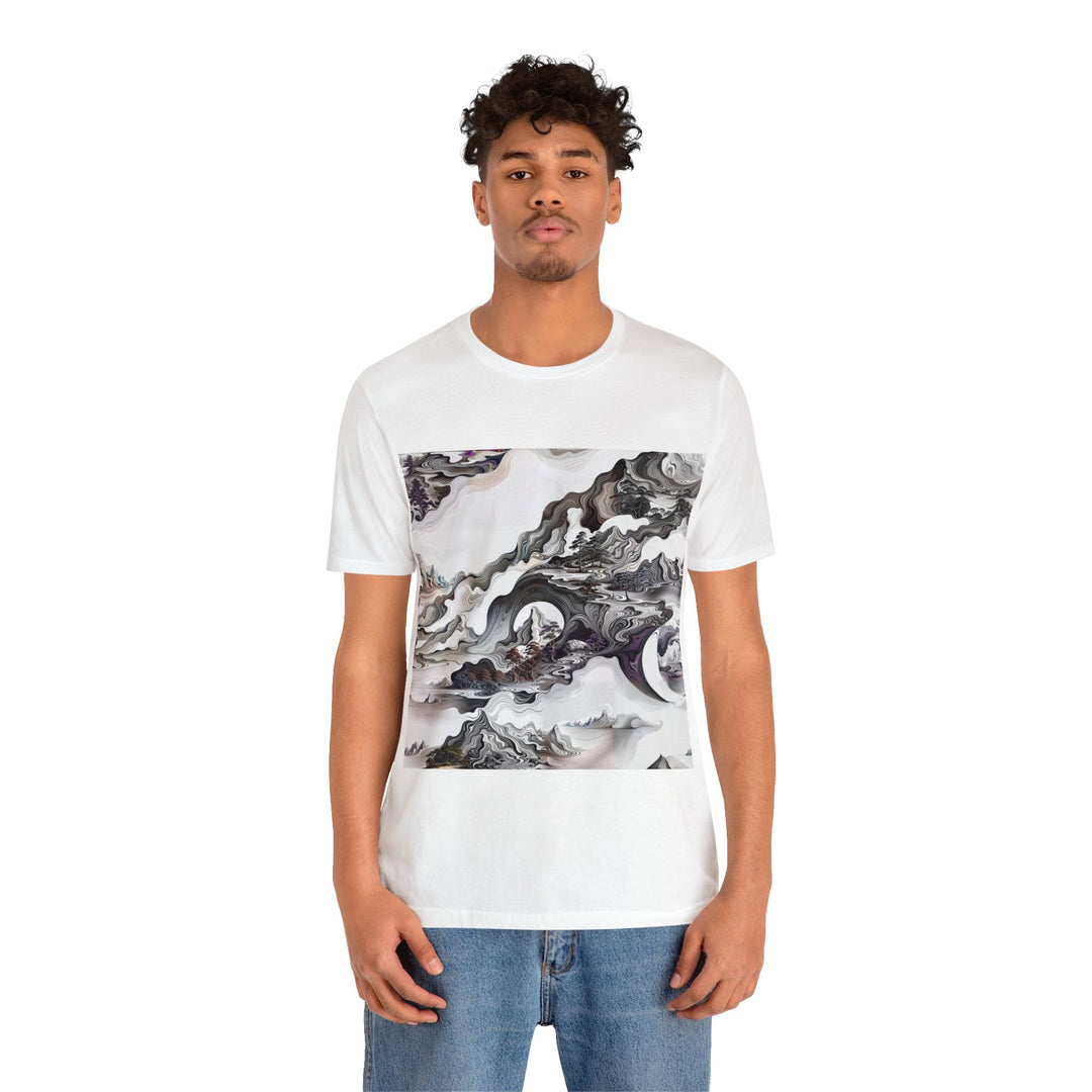 Swirling Monochrome Landscape - Unisex Jersey Short Sleeve Tee - T-Shirt - g(0D·IO) - Black - S -