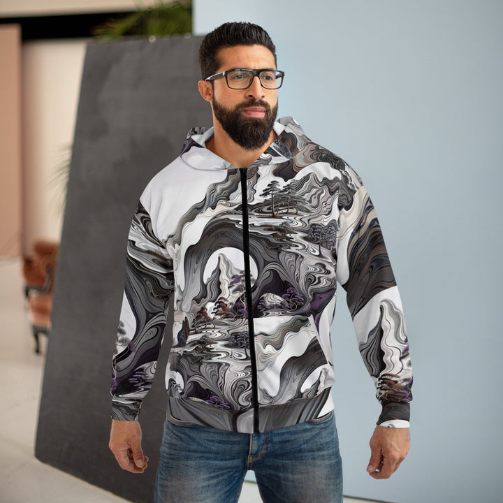 Swirling Monochrome Landscape - Unisex Zip Hoodie - All Over Prints - g(0D·IO) - XS - -