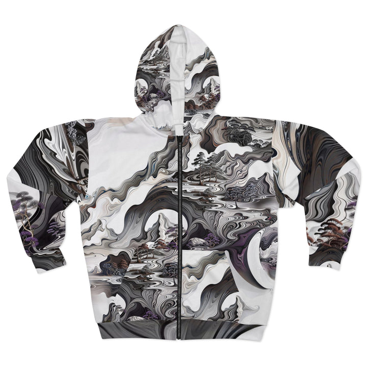 Swirling Monochrome Landscape - Unisex Zip Hoodie - All Over Prints - g(0D·IO) - XS - -