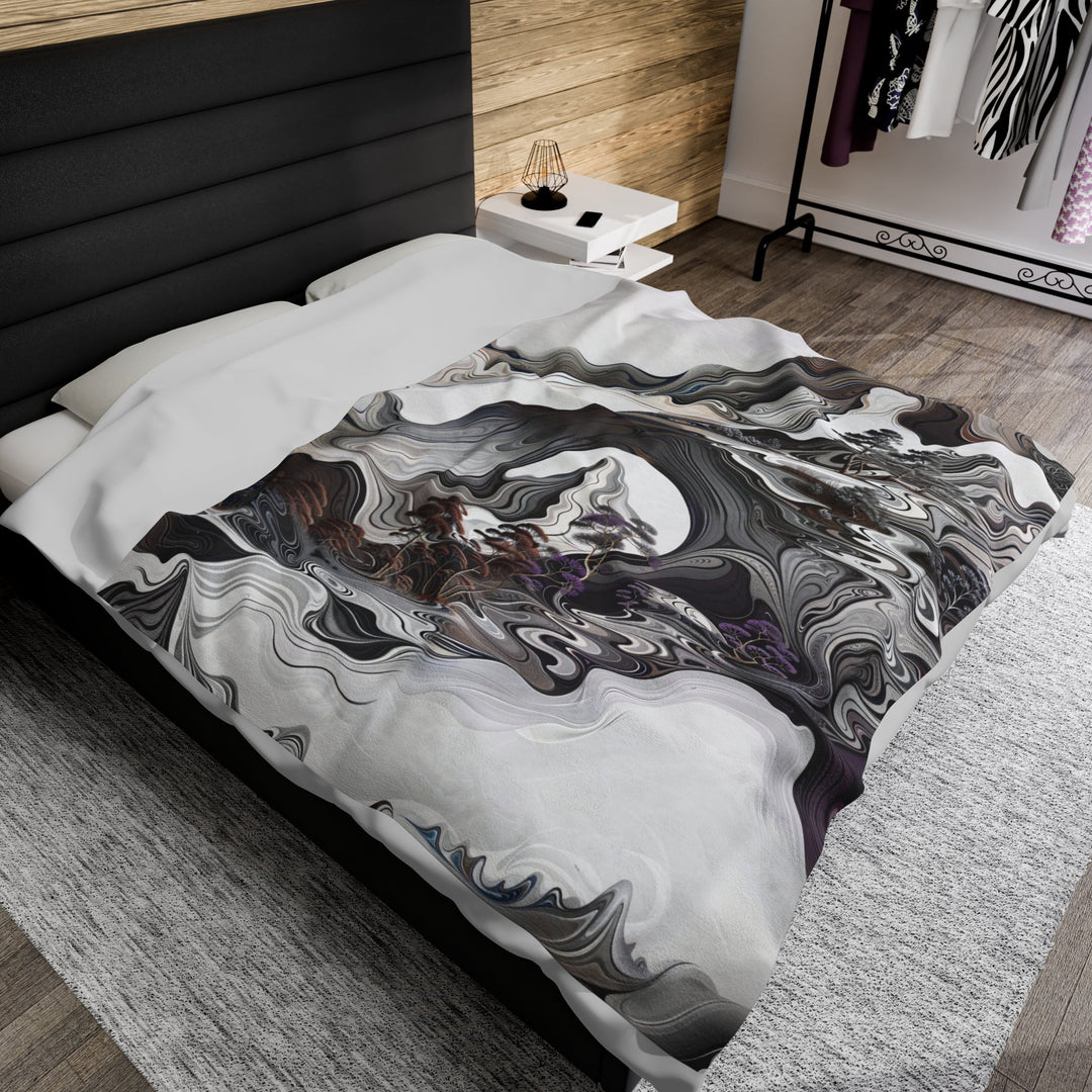 Swirling Monochrome Landscape - Velveteen Plush Blanket - All Over Prints - g(0D·IO) - 30" × 40" - -