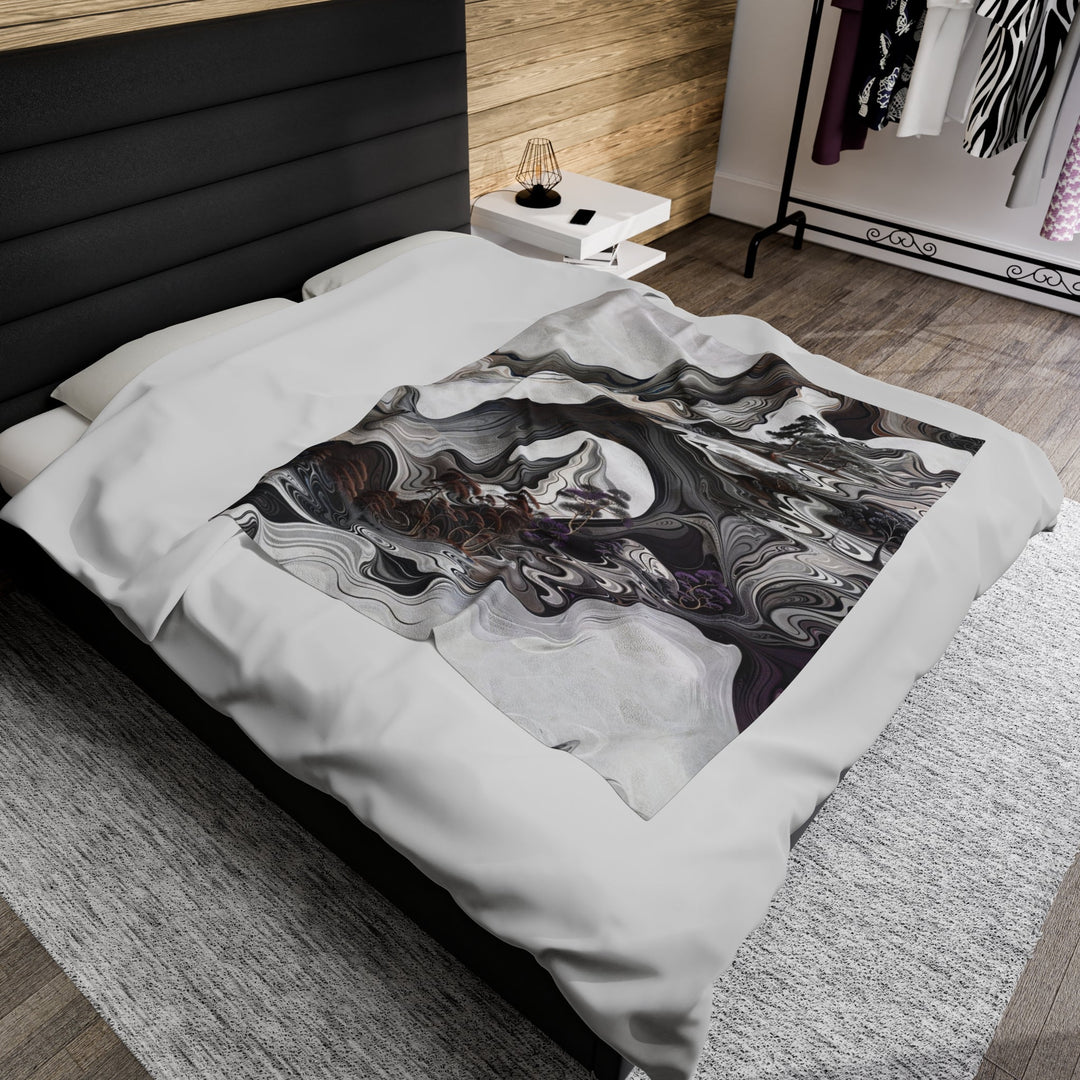 Swirling Monochrome Landscape - Velveteen Plush Blanket - All Over Prints - g(0D·IO) - 30" × 40" - -