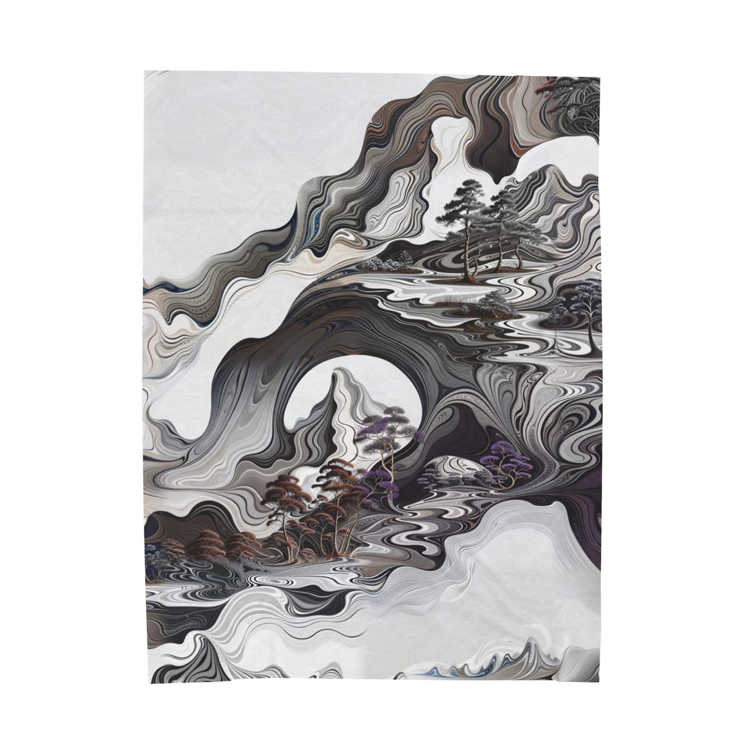 Swirling Monochrome Landscape - Velveteen Plush Blanket - All Over Prints - g(0D·IO) - 60" × 80" - -