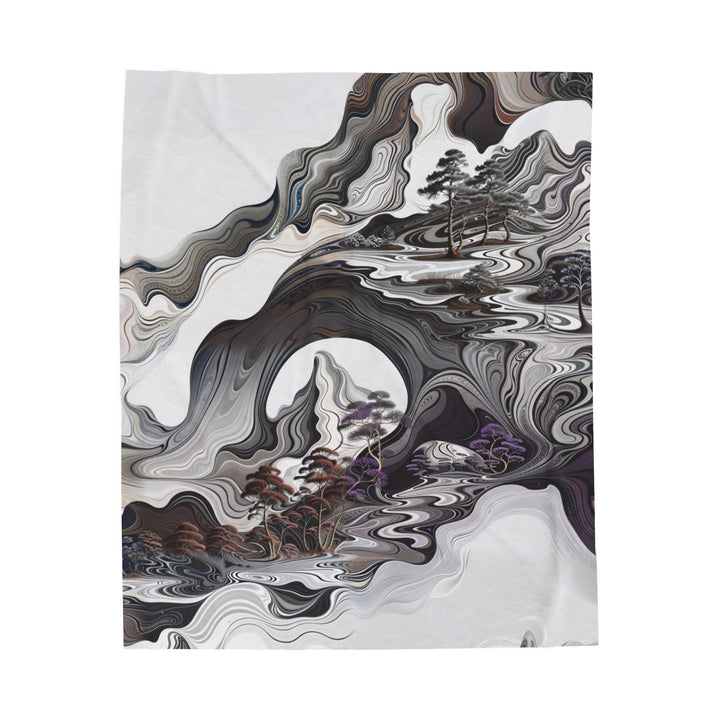 Swirling Monochrome Landscape - Velveteen Plush Blanket - All Over Prints - g(0D·IO) - 50" × 60" - -