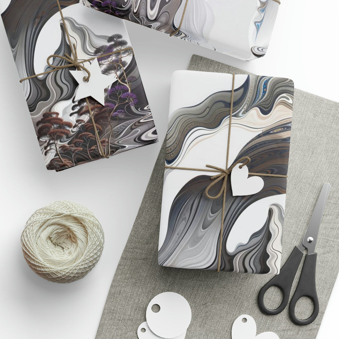 Swirling Monochrome Landscape - Wrapping Paper - Home Decor - g(0D·IO) - 30'' x 72'' - Matte -