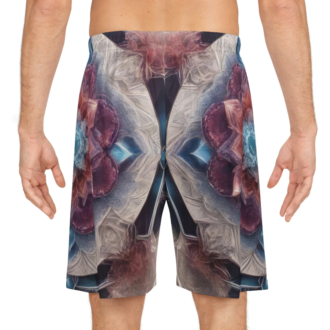 Symmetrical Crystal Bloom - AOP Basketball Shorts - All Over Prints - g(0D·IO) - Seam thread color automatically matched to design - XS -