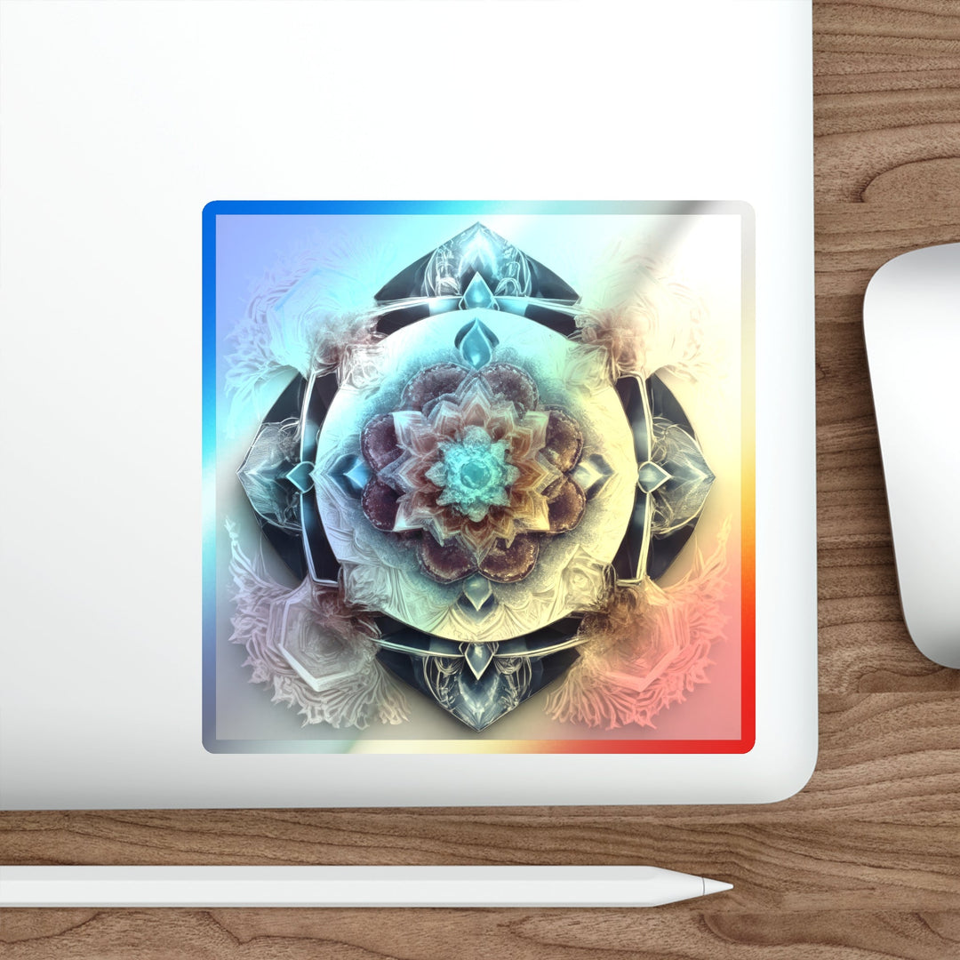 Symmetrical Crystal Bloom - Holographic Die-Cut Sticker - Paper products - g(0D·IO) - 5" × 5" - Die-Cut - Holographic