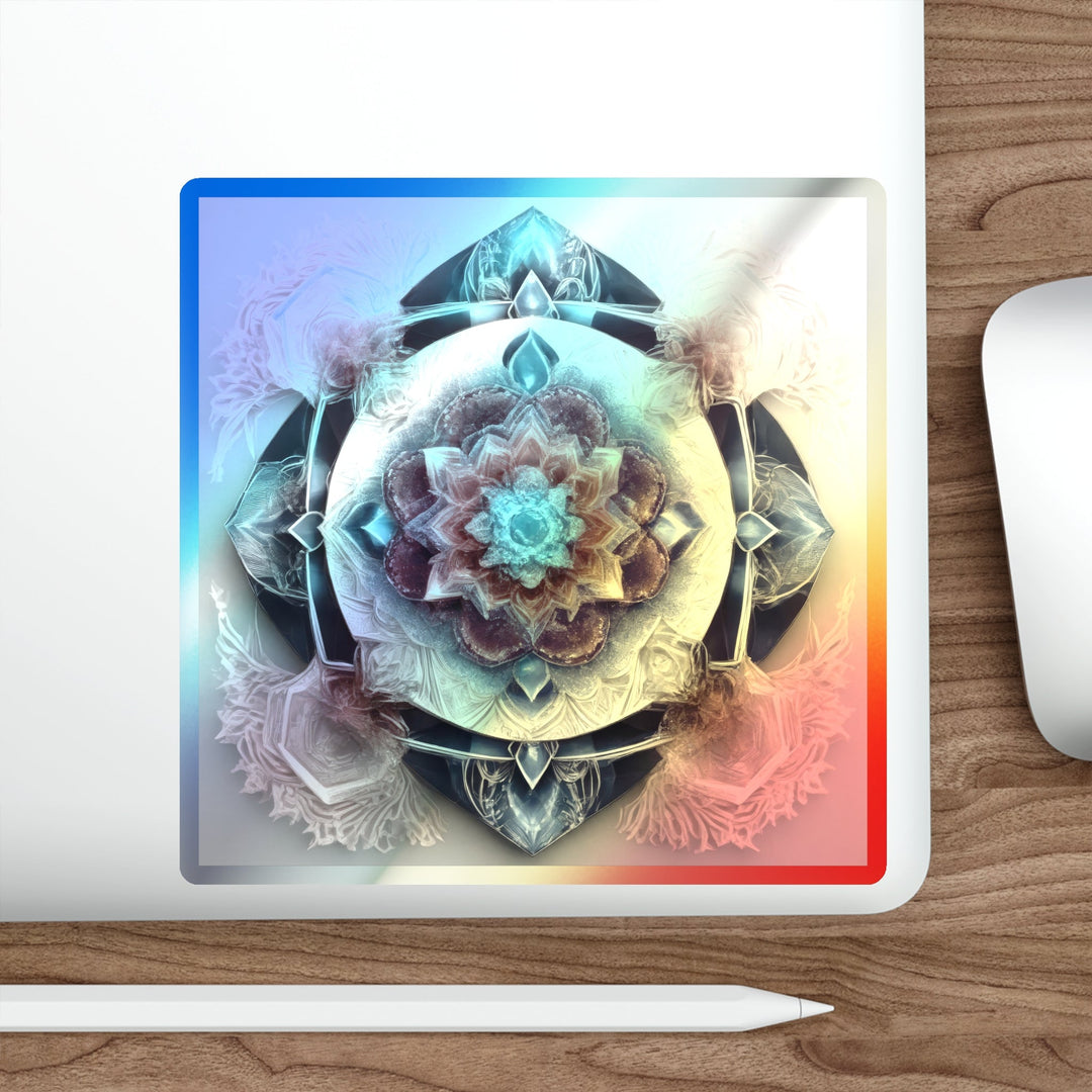 Symmetrical Crystal Bloom - Holographic Die-Cut Sticker - Paper products - g(0D·IO) - 5" × 5" - Die-Cut - Holographic