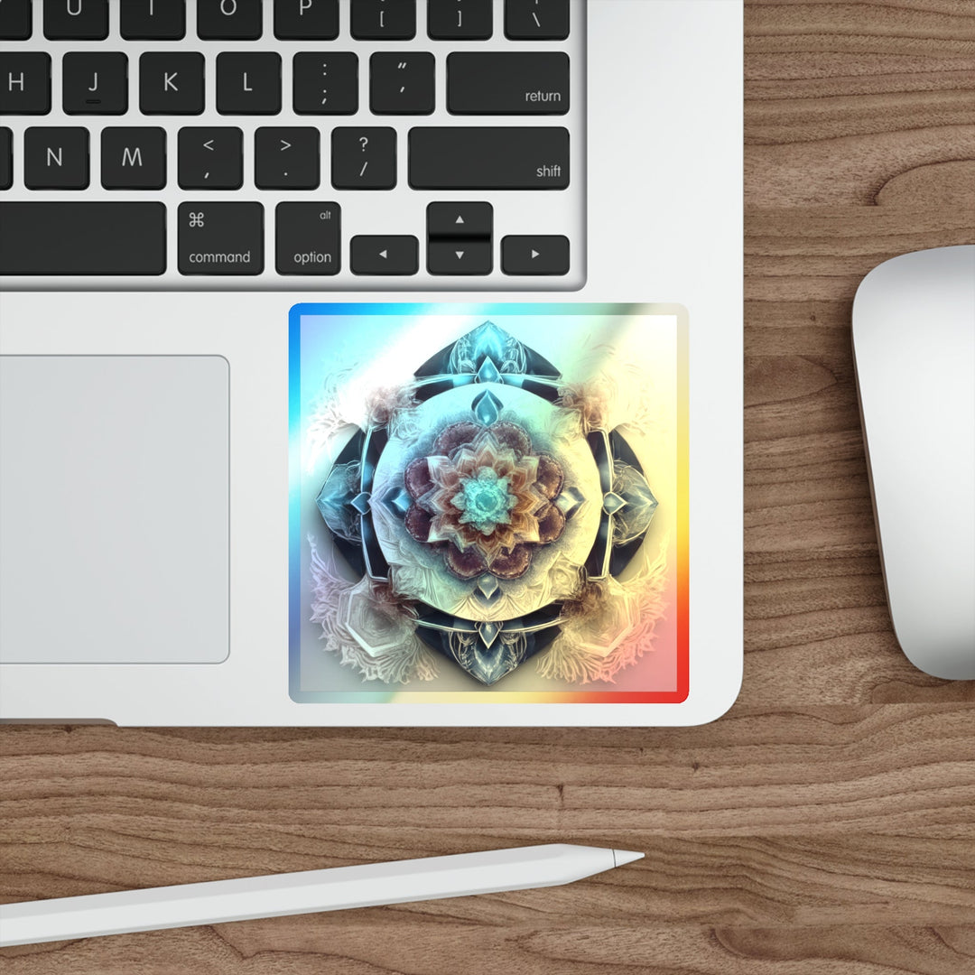 Symmetrical Crystal Bloom - Holographic Die-Cut Sticker - Paper products - g(0D·IO) - 5" × 5" - Die-Cut - Holographic