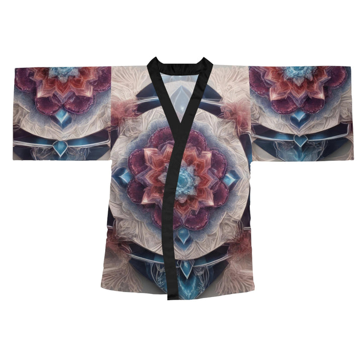 Symmetrical Crystal Bloom - Long Sleeve Kimono Robe - All Over Prints - g(0D·IO) - XS - Black -