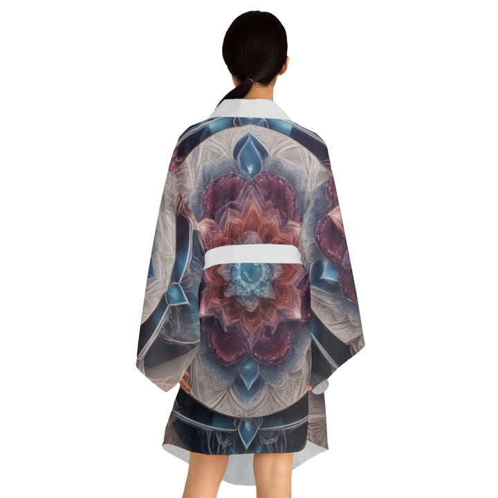 Symmetrical Crystal Bloom - Long Sleeve Kimono Robe - All Over Prints - g(0D·IO) - XS - Black -