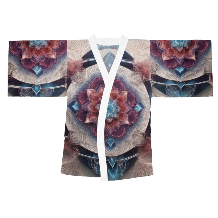 Symmetrical Crystal Bloom - Long Sleeve Kimono Robe - All Over Prints - g(0D·IO) - XS - White -