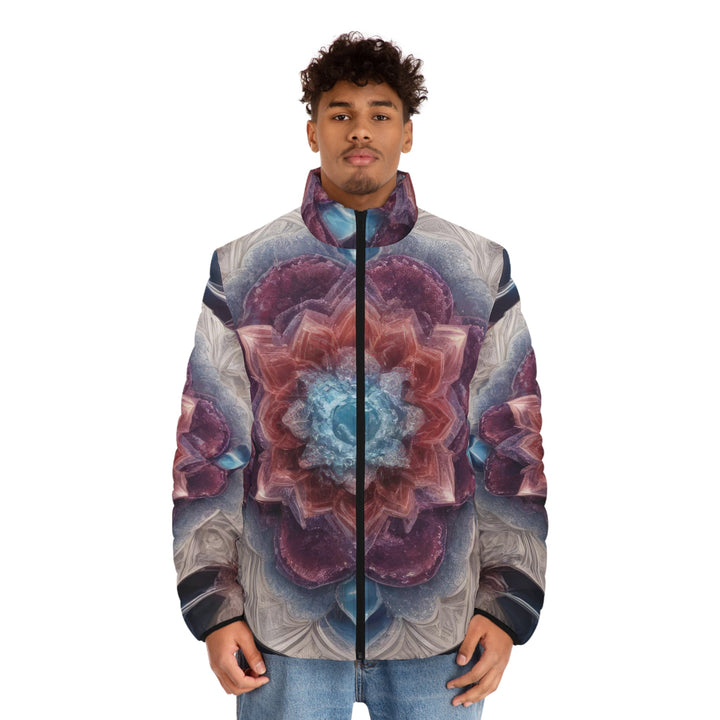 Symmetrical Crystal Bloom - Puffer Jacket - All Over Prints - g(0D·IO) - S - Black zipper -