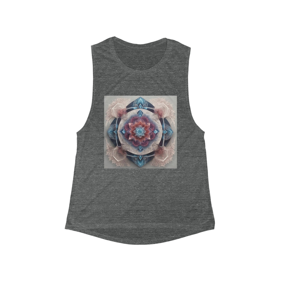 Symmetrical Crystal Bloom - Women's Flowy Scoop Muscle Tank - Tank Top - g(0D·IO) - S - Asphalt Slub -