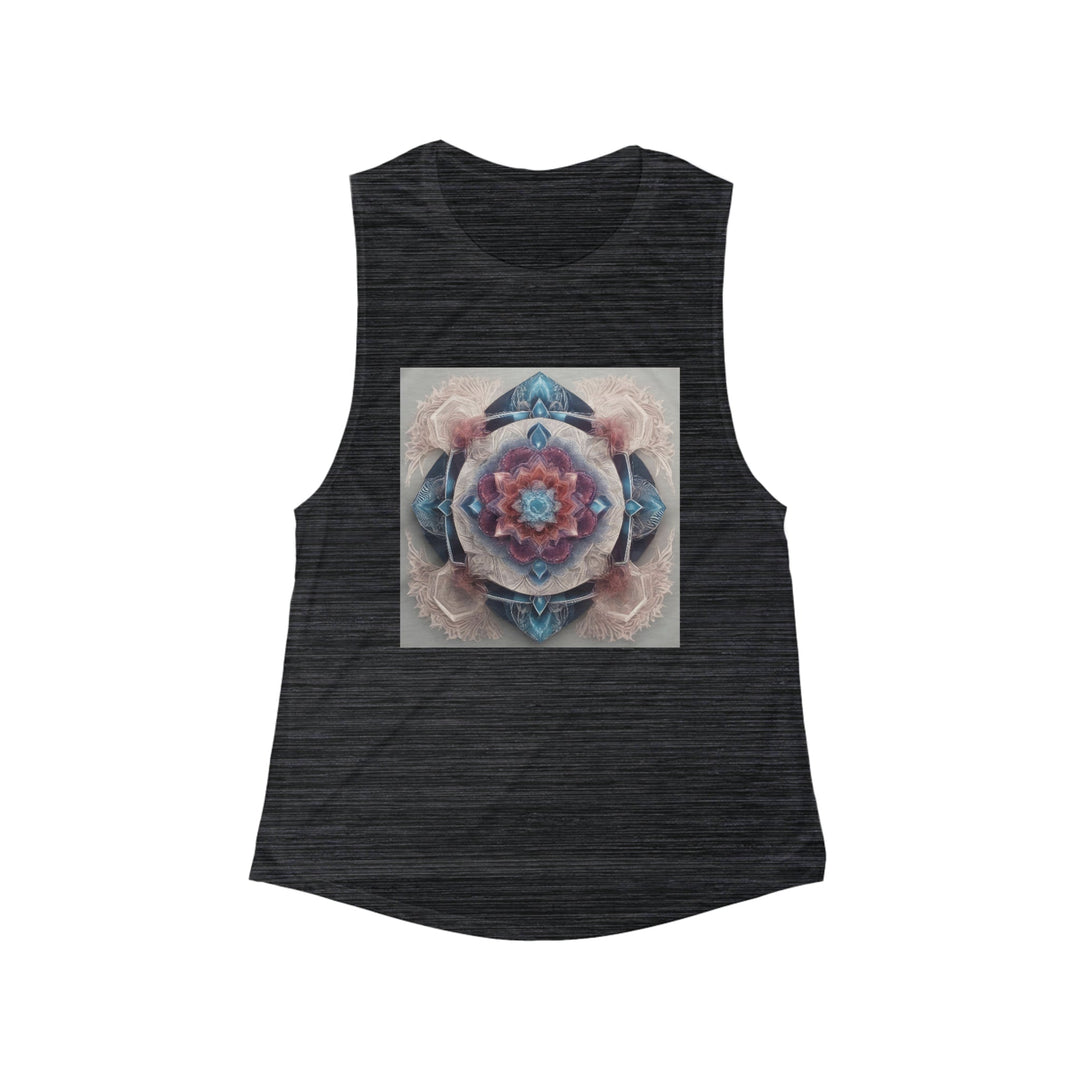 Symmetrical Crystal Bloom - Women's Flowy Scoop Muscle Tank - Tank Top - g(0D·IO) - S - Black Slub -