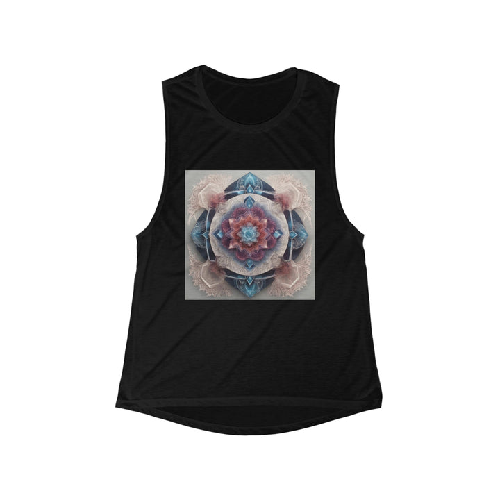 Symmetrical Crystal Bloom - Women's Flowy Scoop Muscle Tank - Tank Top - g(0D·IO) - S - Black -