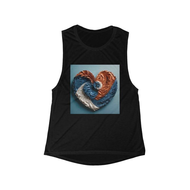 Textured Heart Art - Women's Flowy Scoop Muscle Tank - Tank Top - g(0D·IO) - S - Black -