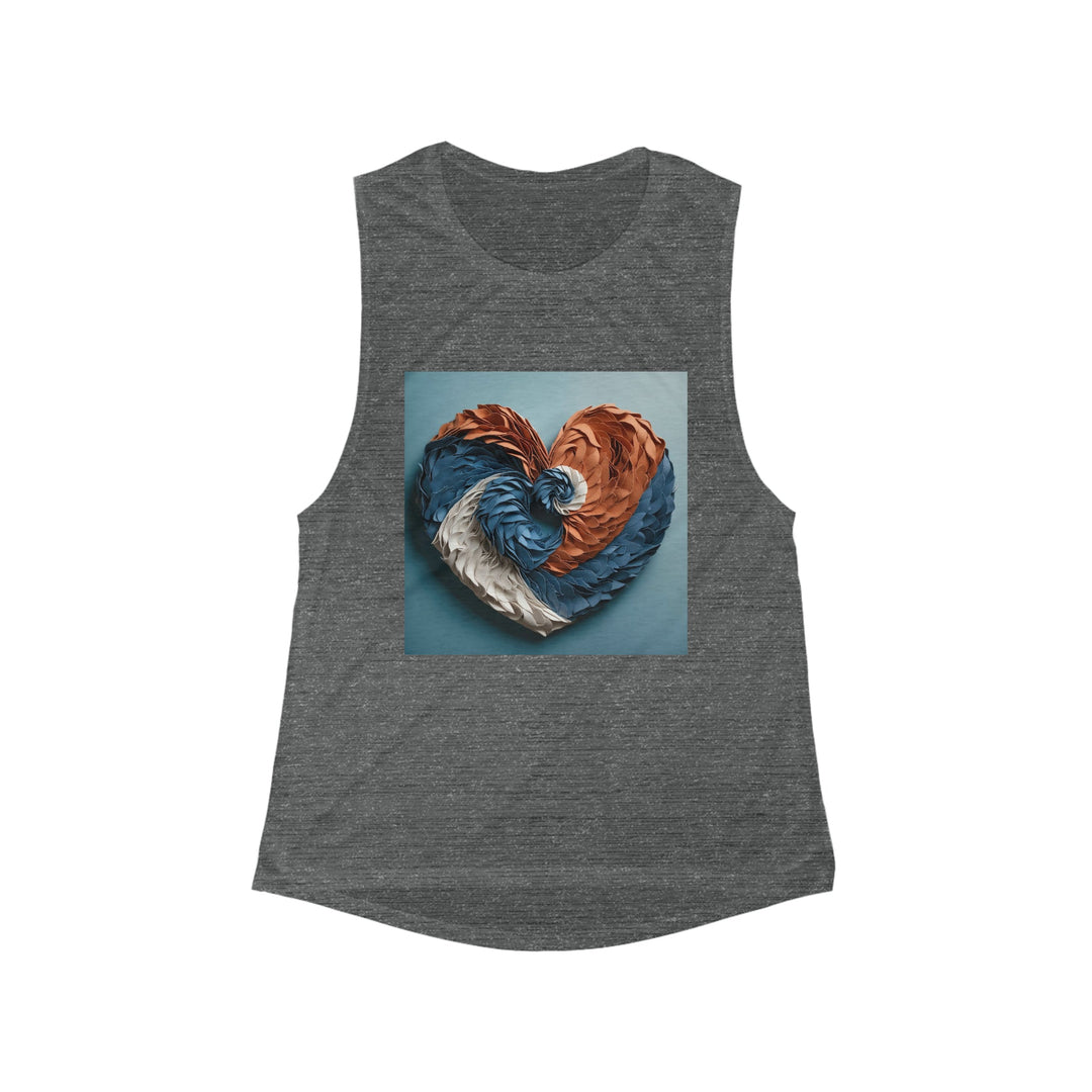 Textured Heart Art - Women's Flowy Scoop Muscle Tank - Tank Top - g(0D·IO) - S - Asphalt Slub -