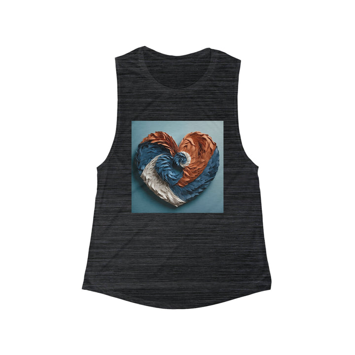 Textured Heart Art - Women's Flowy Scoop Muscle Tank - Tank Top - g(0D·IO) - S - Black Slub -