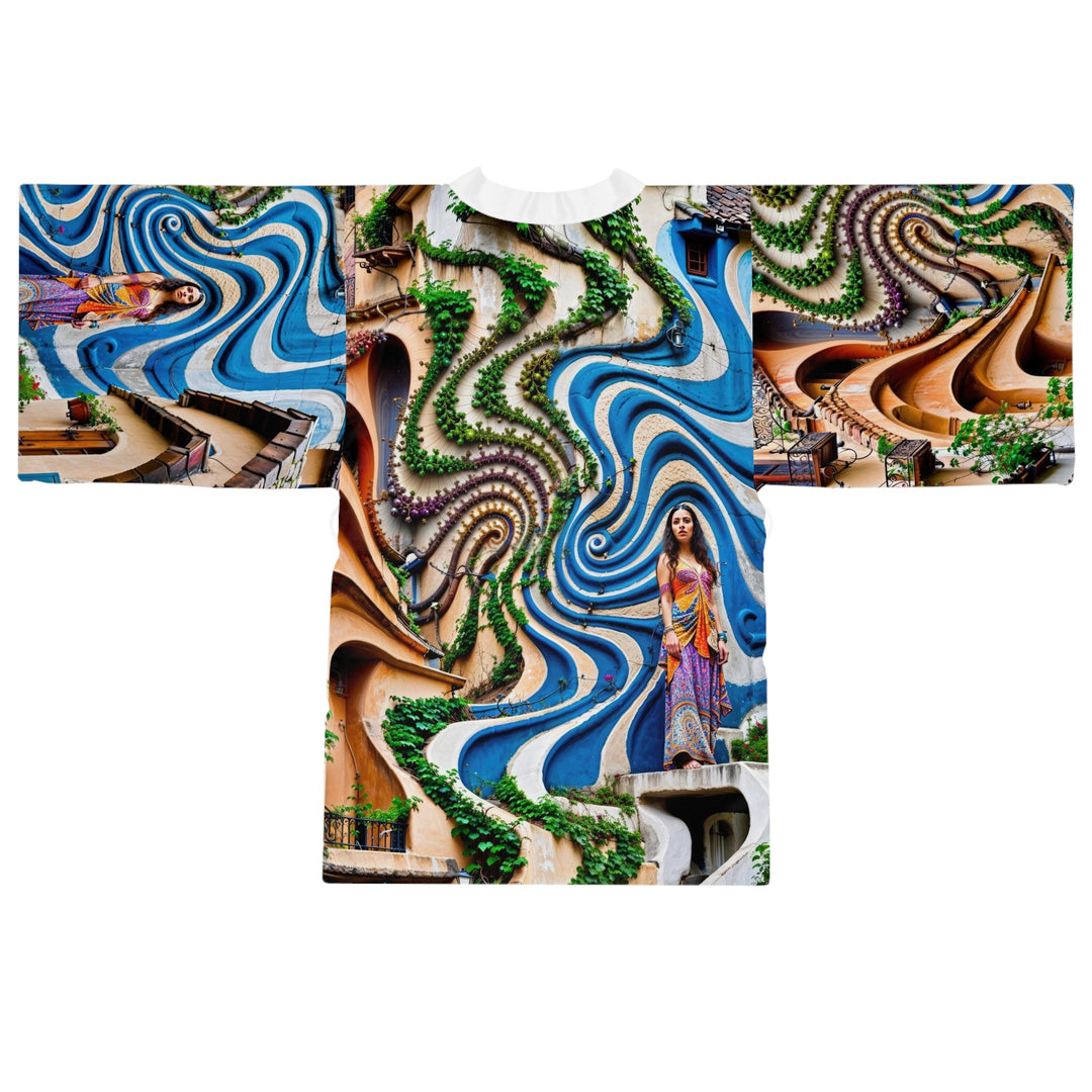 Urban Whimsical Vortex - Long Sleeve Kimono Robe - All Over Prints - g(0D·IO) - XS - Black -