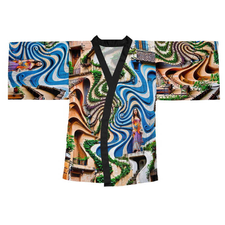 Urban Whimsical Vortex - Long Sleeve Kimono Robe - All Over Prints - g(0D·IO) - XS - Black -